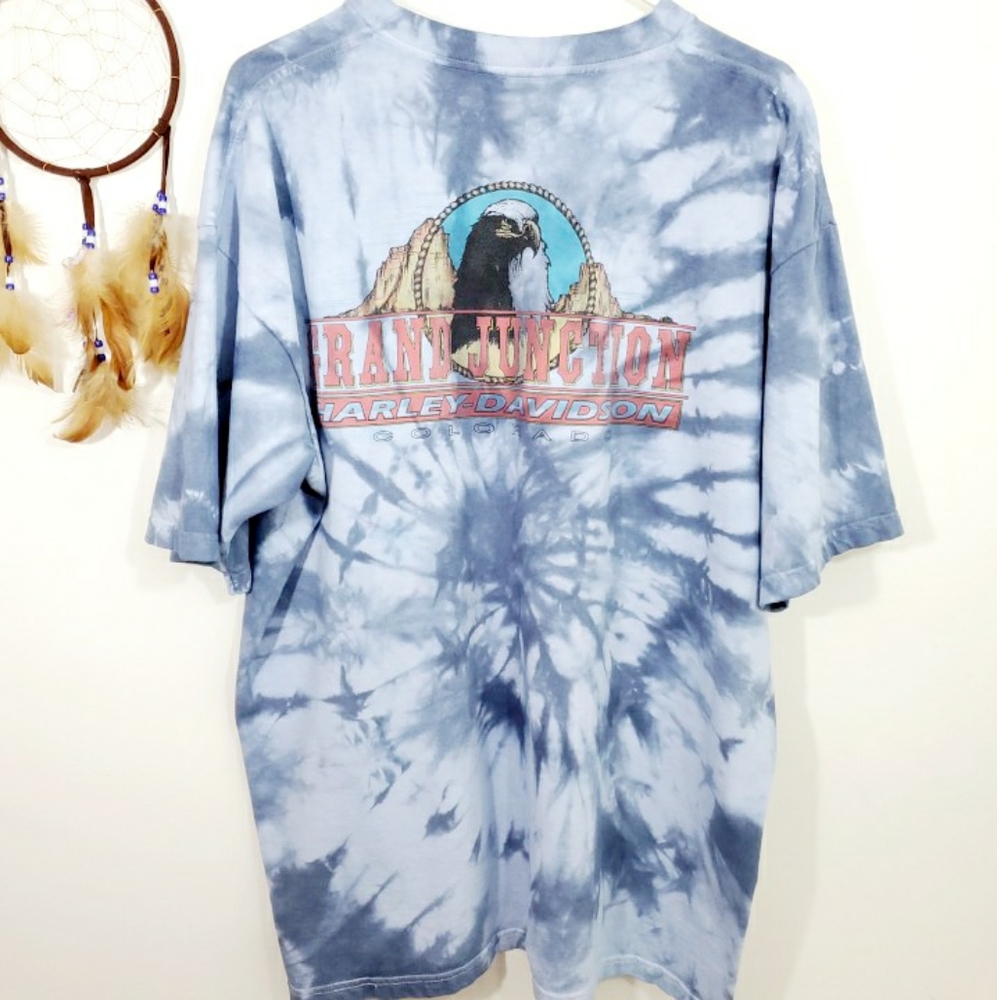 Harley-Davidson Blue Tie-Dye Short Sleeve Tee with Eagle Graphic